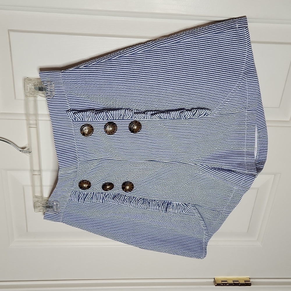 LAUREN James Blue Seersucker Nautical High Rise Shorts Size M - Picture 2 of 9